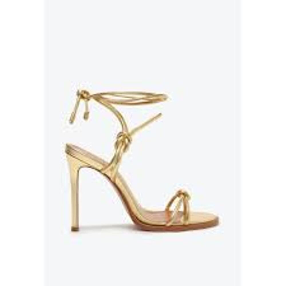 Schutz Lace Up Nicky Nappa Sandal Stiletto Heel Metallic Gold Size 8B